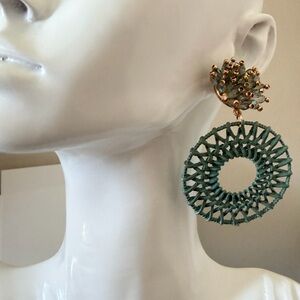 Gold-Tone Seed Cluster Drop Earrings with Sage Woven Hoop